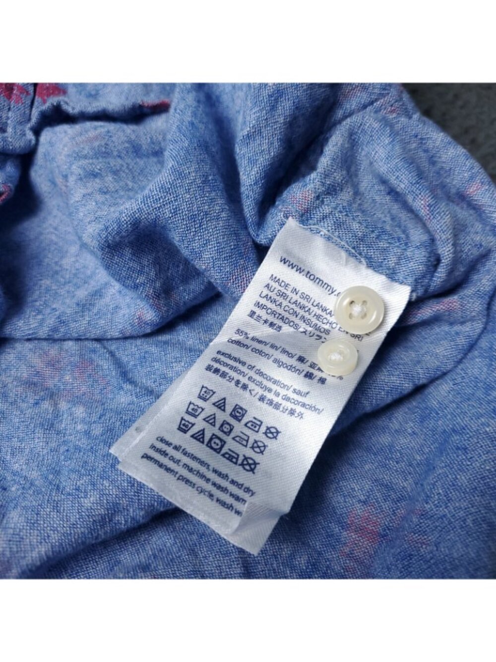 Tommy Hilfiger Linen Shirt Men M Medium Blue Cotton Button Short Sleeve Hawaiian - Picture 8 of 8
